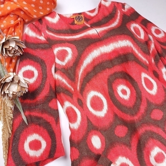 Tory Burch Linen Boho Smock Top Boat Neck Tunic Sz 4 - Picture 3 of 16